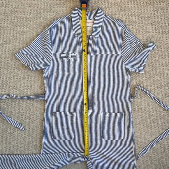 Anthro Cartonnier Blue and White Railroad Stripe Utility Jumpsuit, Size Medium - Picture 11 of 16